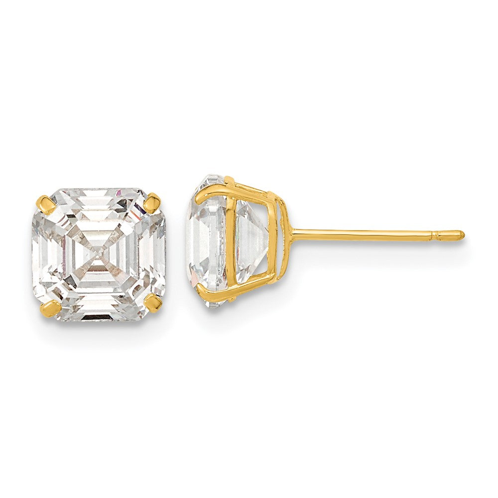 14k Yellow Gold 7 mm Polished x Asscher Cut CZ Studs Post Earrings (1.58 grams)