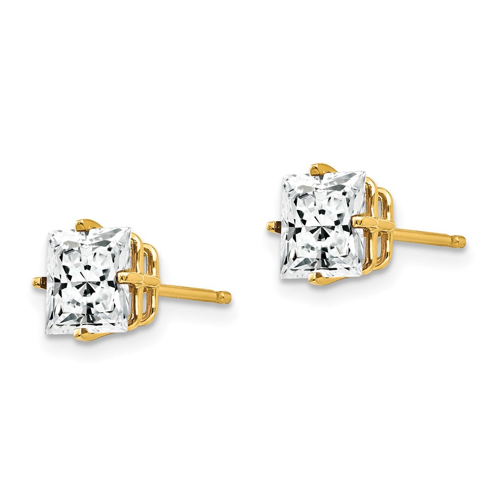 14k Yellow Gold 7 mm Princess Cut Cubic Zirconia Earrings (0.67 grams)