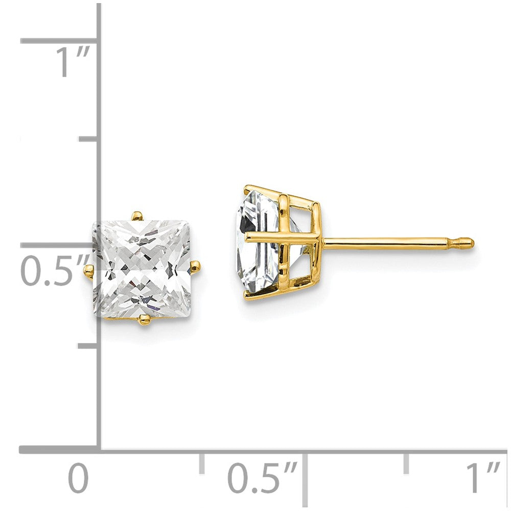 14k Yellow Gold 7 mm Princess Cut Cubic Zirconia Earrings (0.67 grams)