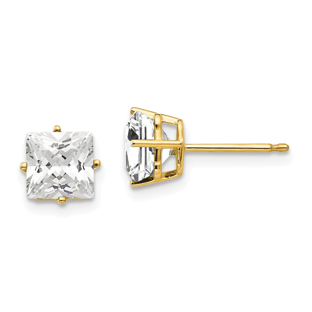 14k Yellow Gold 7 mm Princess Cut Cubic Zirconia Earrings (0.67 grams)