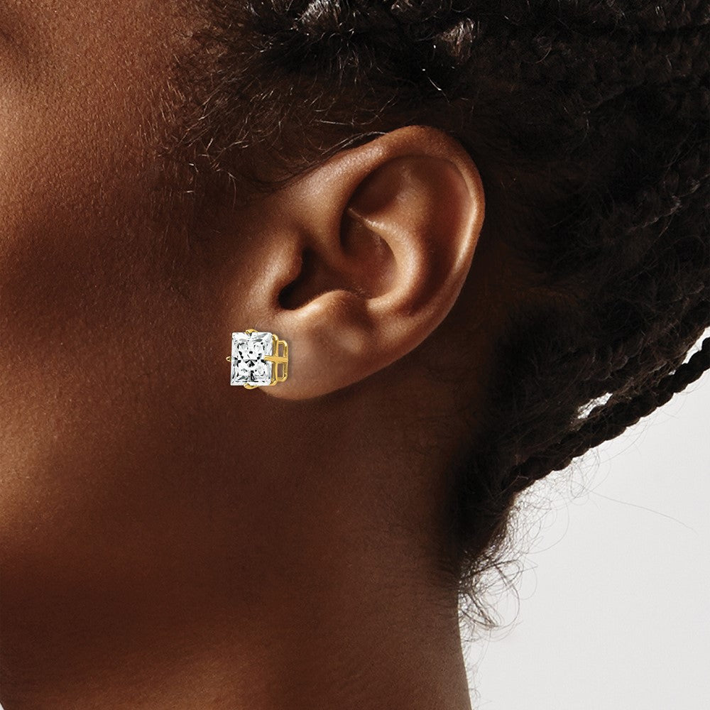 14k Yellow Gold 9 mm Princess Cut Cubic Zirconia Earrings (0.89 grams)