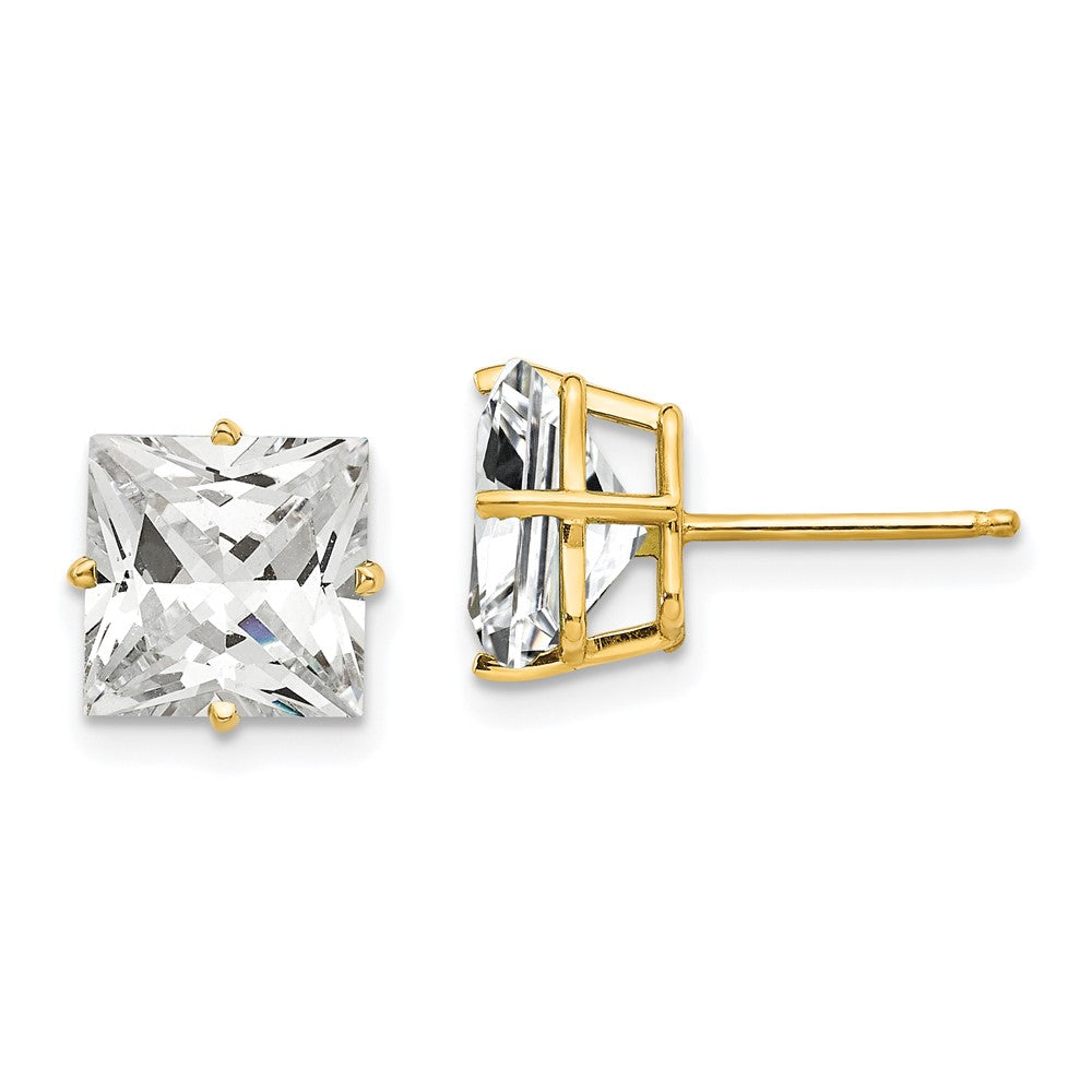 14k Yellow Gold 9 mm Princess Cut Cubic Zirconia Earrings (0.89 grams)