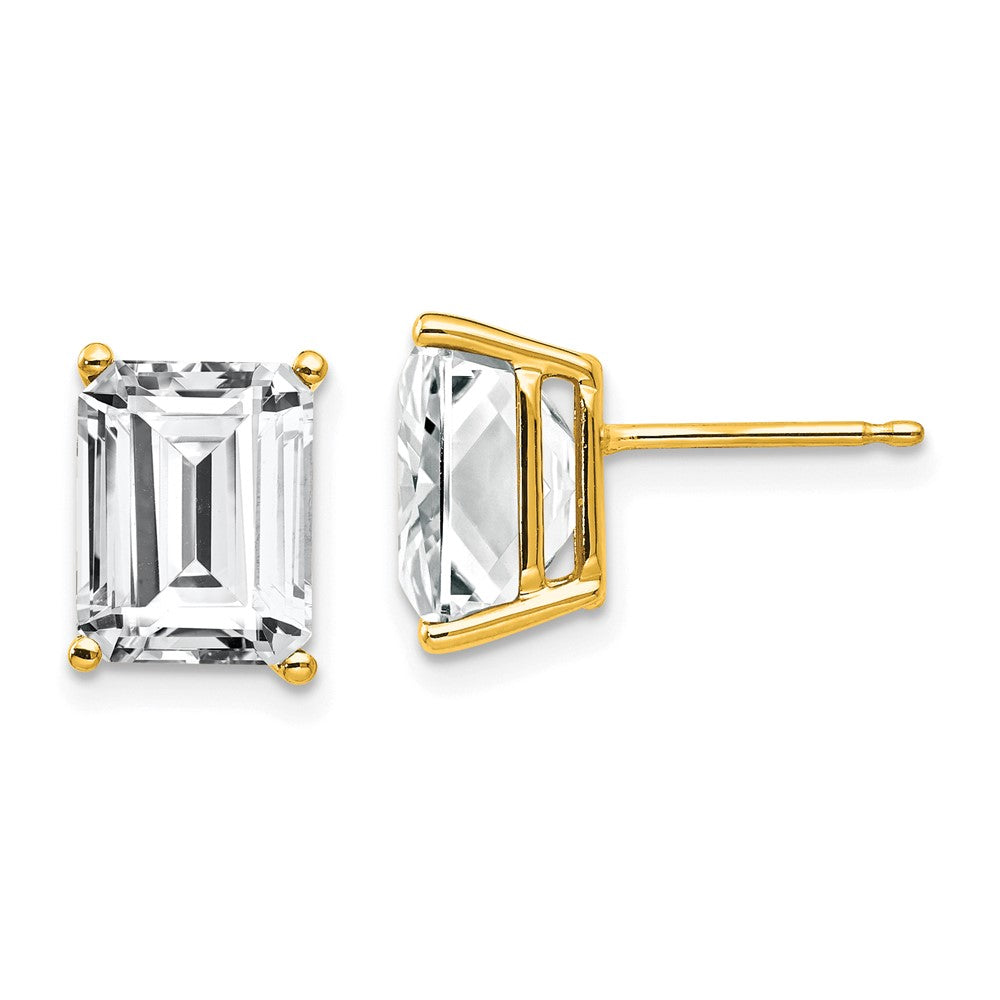 14k Yellow Gold 7 mm Emerald Cut Cubic Zirconia Earrings (1.33 grams)
