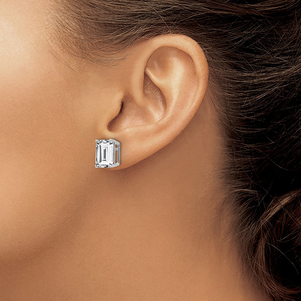 14k White Gold 8 mm Emerald Cut Cubic Zirconia Earrings (1.22 grams)