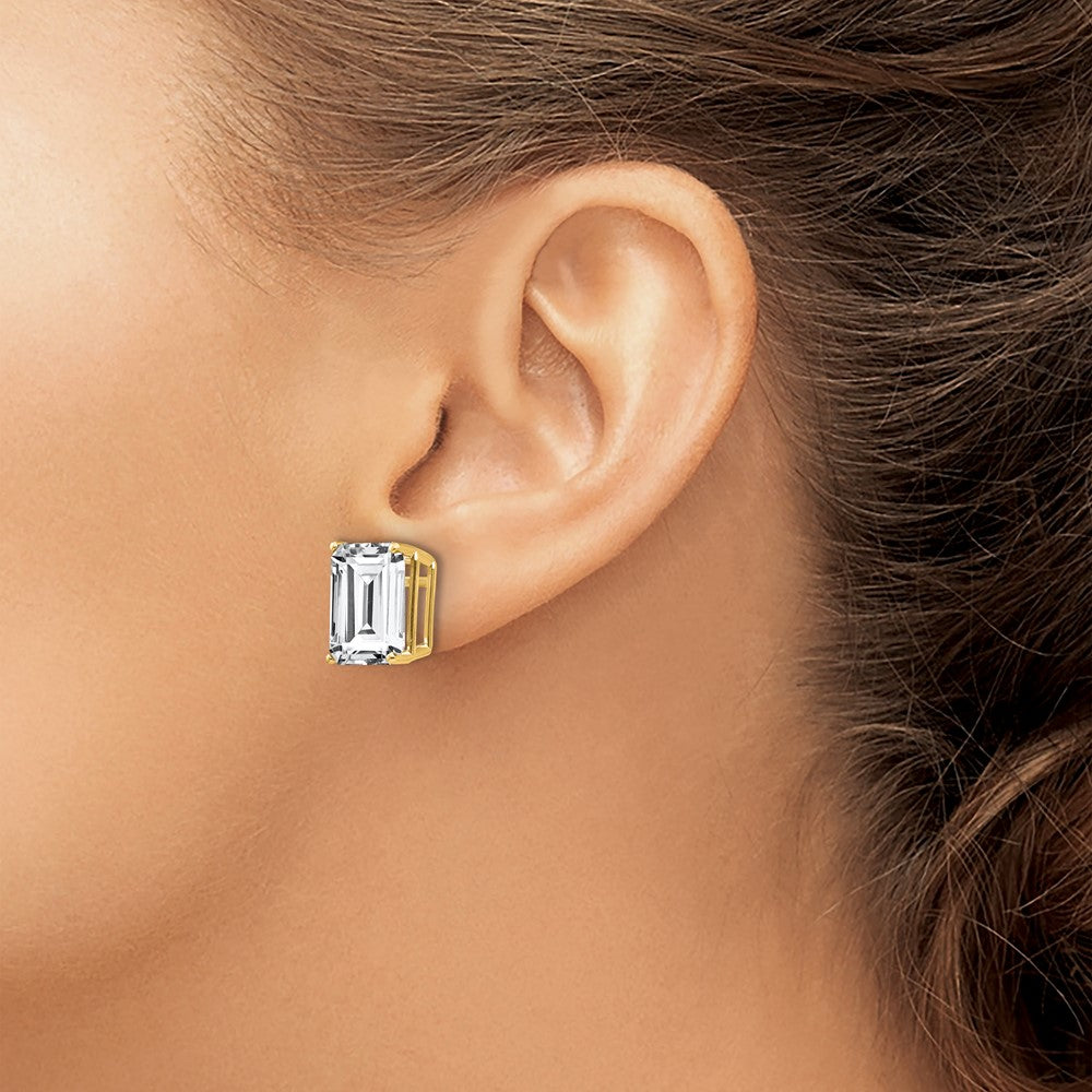 14k Yellow Gold 10 mm Emerald Cut Cubic Zirconia Earrings (1.64 grams)