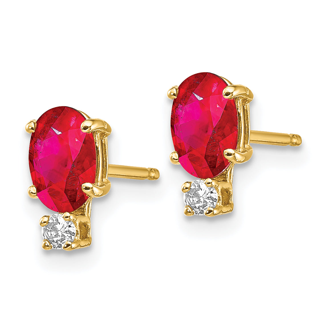 14k 6x4mm Oval Ruby AA Diamond Earrings (0.71 grams)