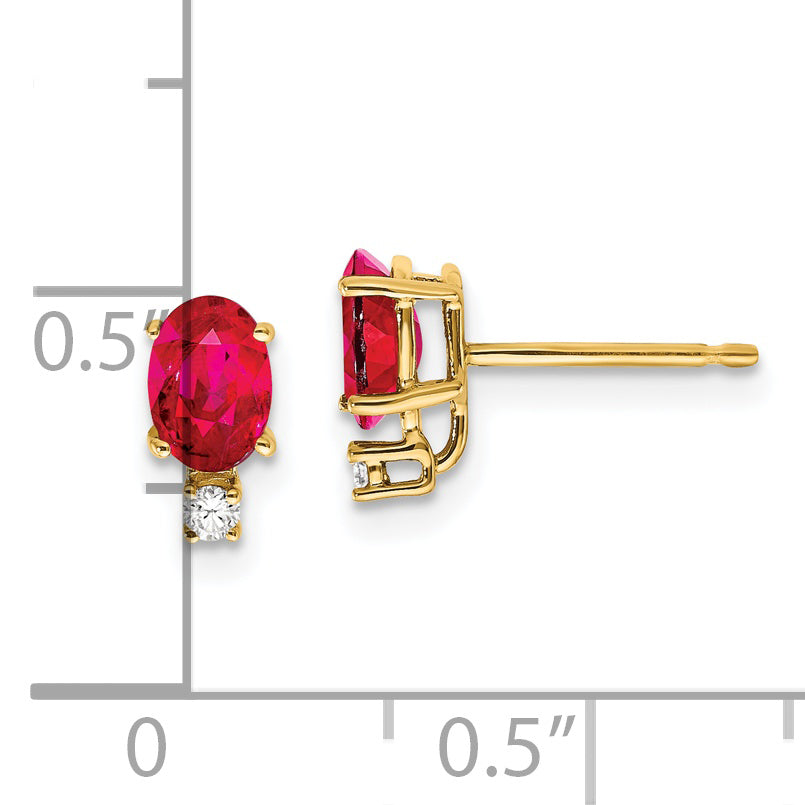 14k 6x4mm Oval Ruby AA Diamond Earrings (0.71 grams)