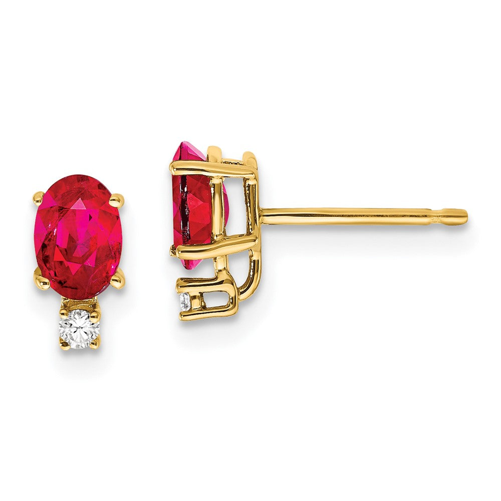 14k 6x4mm Oval Ruby AA Diamond Earrings (0.71 grams)