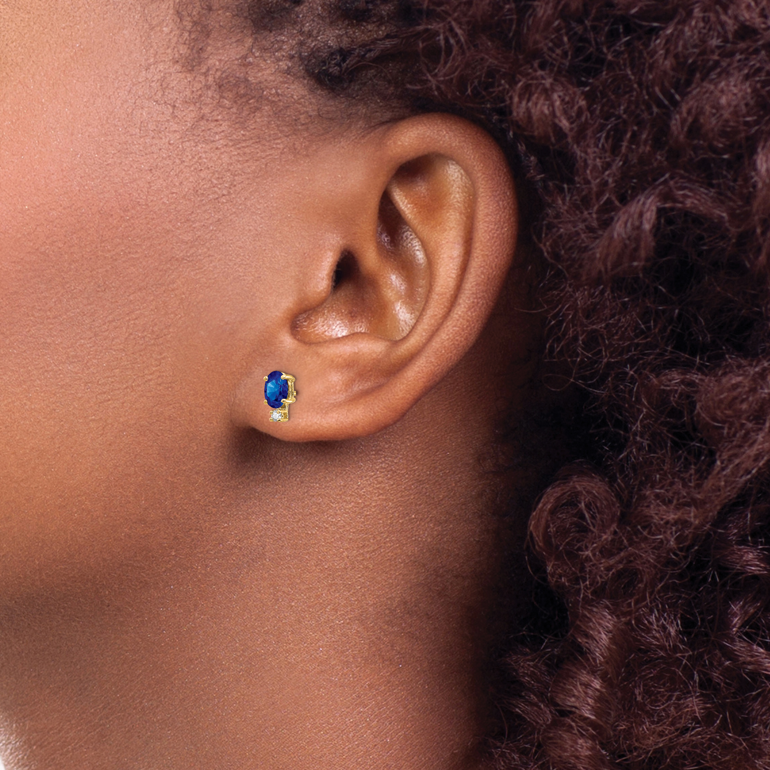 14k 6x4mm Oval Sapphire VS Diamond Earrings (0.71 grams)