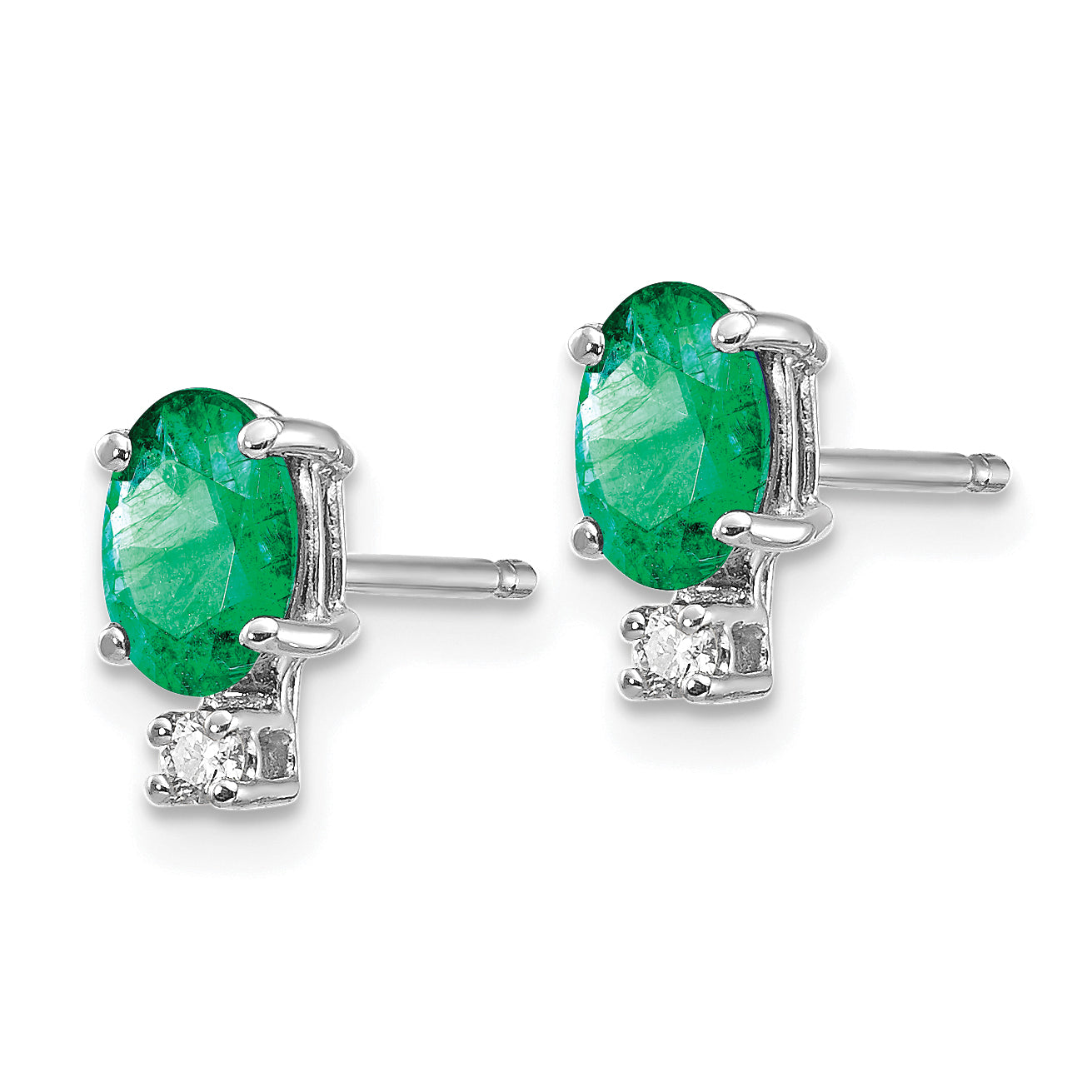 14k White Gold Emerald and Diamond Post Earrings (0.69 grams)