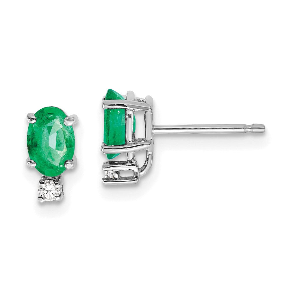 14k White Gold Emerald and Diamond Post Earrings (0.69 grams)