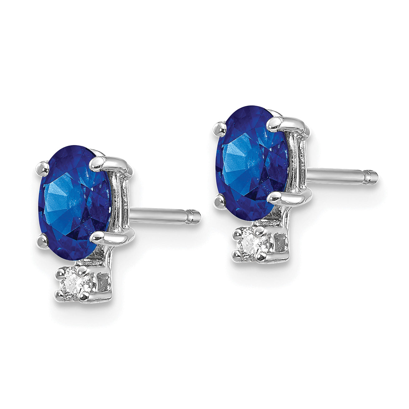 14k White Gold 6x4mm Oval Sapphire AA Diamond Earrings (0.69 grams)