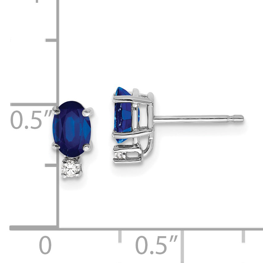 14k White Gold 6x4mm Oval Sapphire AA Diamond Earrings (0.69 grams)