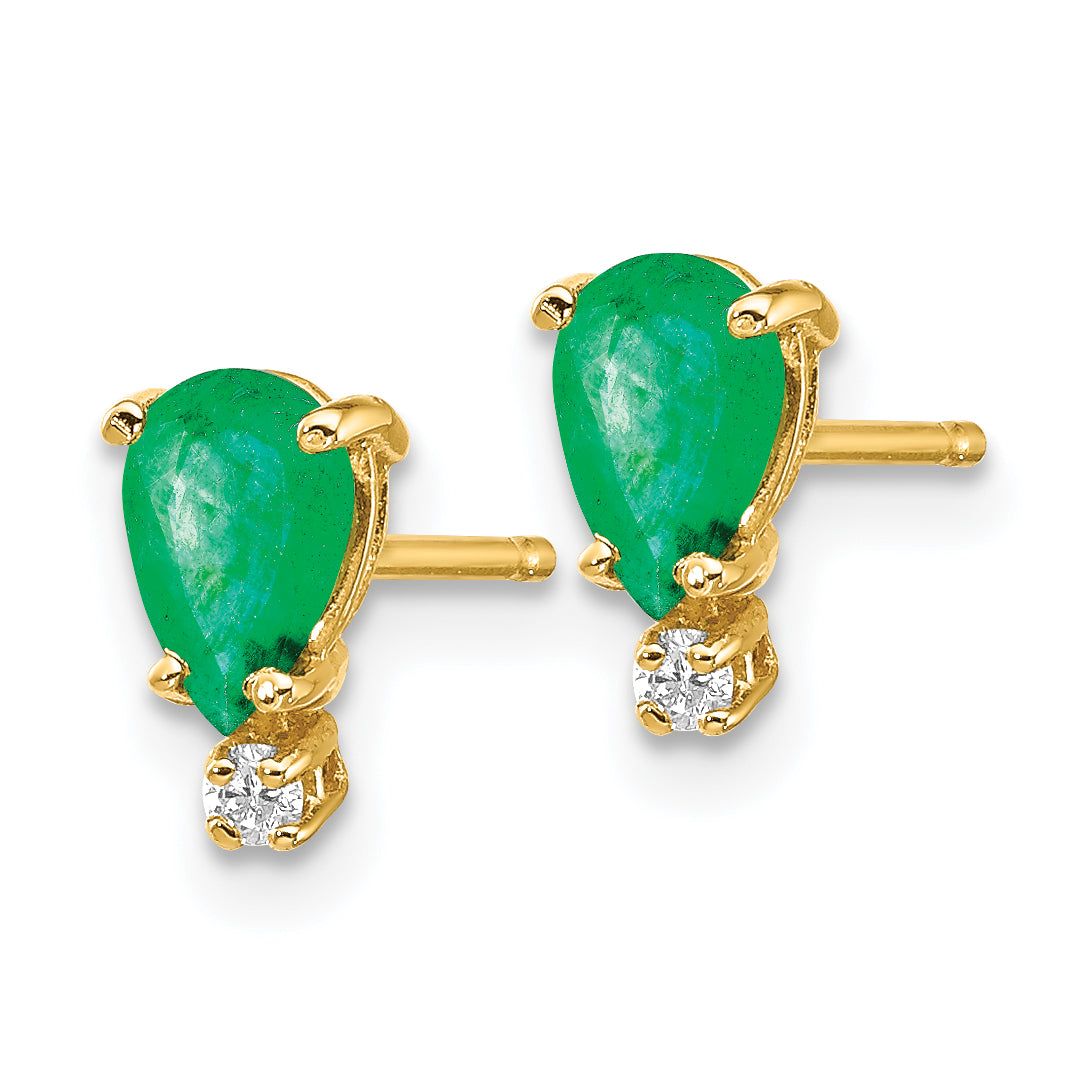 14k 6x4 Pear Emerald and Diamond Earrings (0.66 grams)