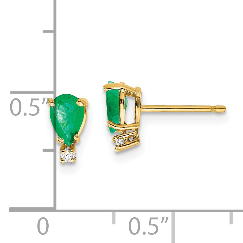 14k 6x4 Pear Emerald and Diamond Earrings (0.66 grams)