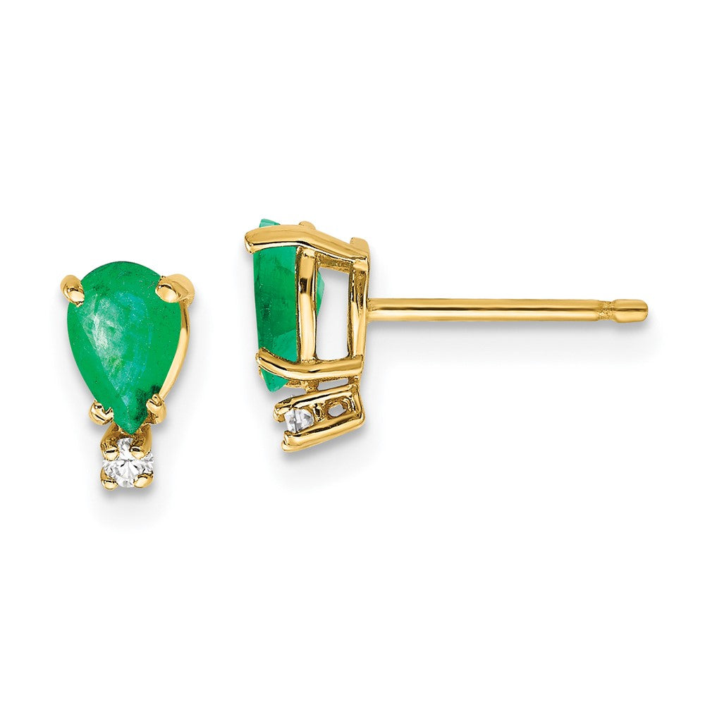 14k 6x4 Pear Emerald and Diamond Earrings (0.66 grams)