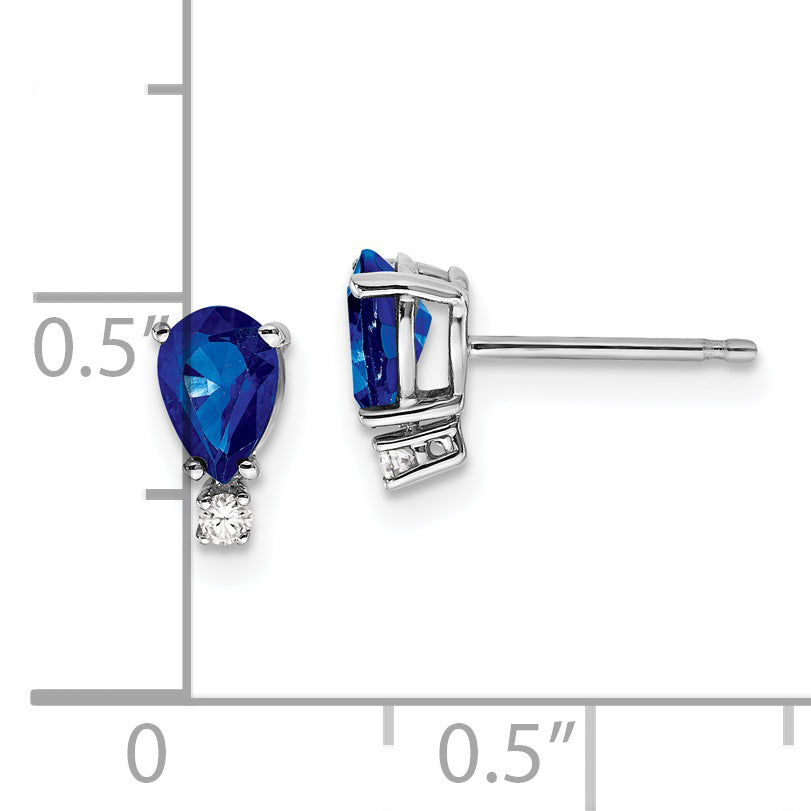 14k White Gold Sapphire Diamond Post Earrings (0.61 grams)