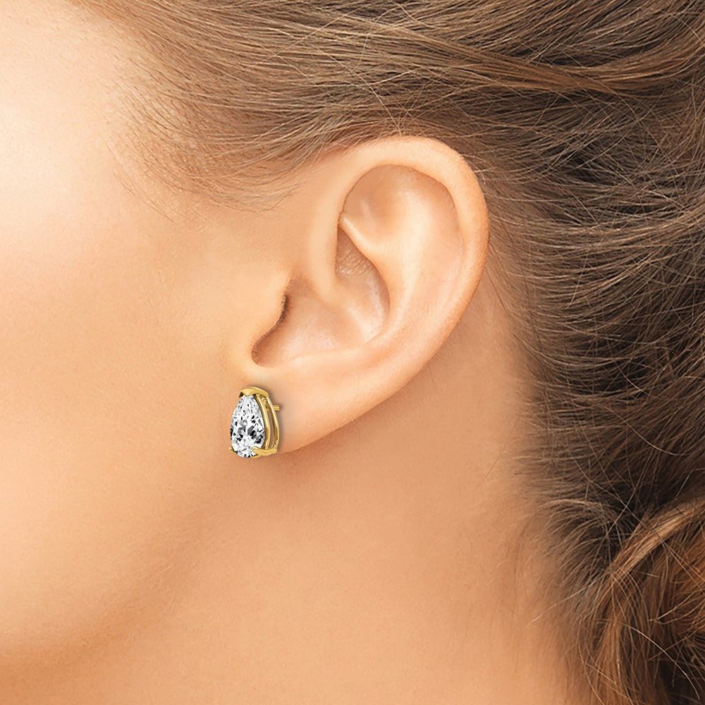 14k Yellow Gold 7 mm Pear Cubic Zirconia Earrings (1.24 grams)