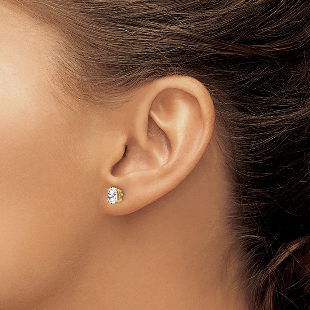 14k Yellow Gold 4 mm Oval Cubic Zirconia Earrings (0.48 grams)