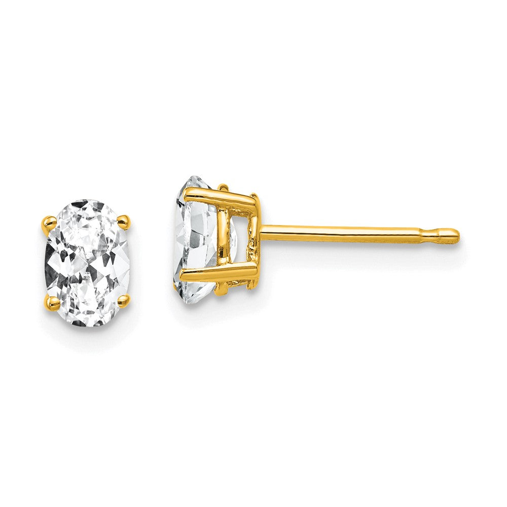 14k Yellow Gold 4 mm Oval Cubic Zirconia Earrings (0.48 grams)