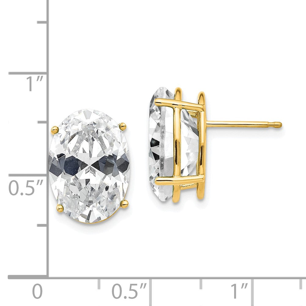 Qgold 14K Yellow Gold 11 mm Oval Cubic Zirconia Earrings 2.05 grams