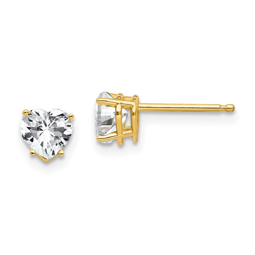 14k Yellow Gold 5 mm Heart Cubic Zirconia Earrings (0.48 grams)