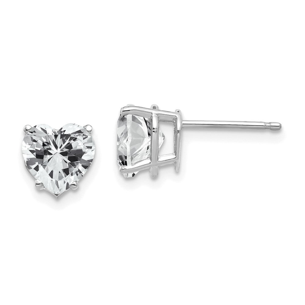 14k White Gold 7 mm Cubic Zirconia Heart Stud Earrings (0.73 grams)