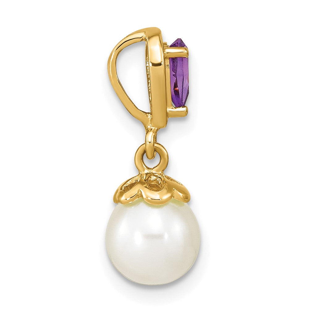 14K Gold w/ Amethyst & Freshwater Cultured Pearl Polished Chain Slide (1.15 grams)