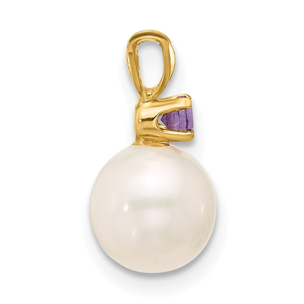 14K 7-7.5mm White Round FWC Pearl Amethyst Pendants (0.66 grams)