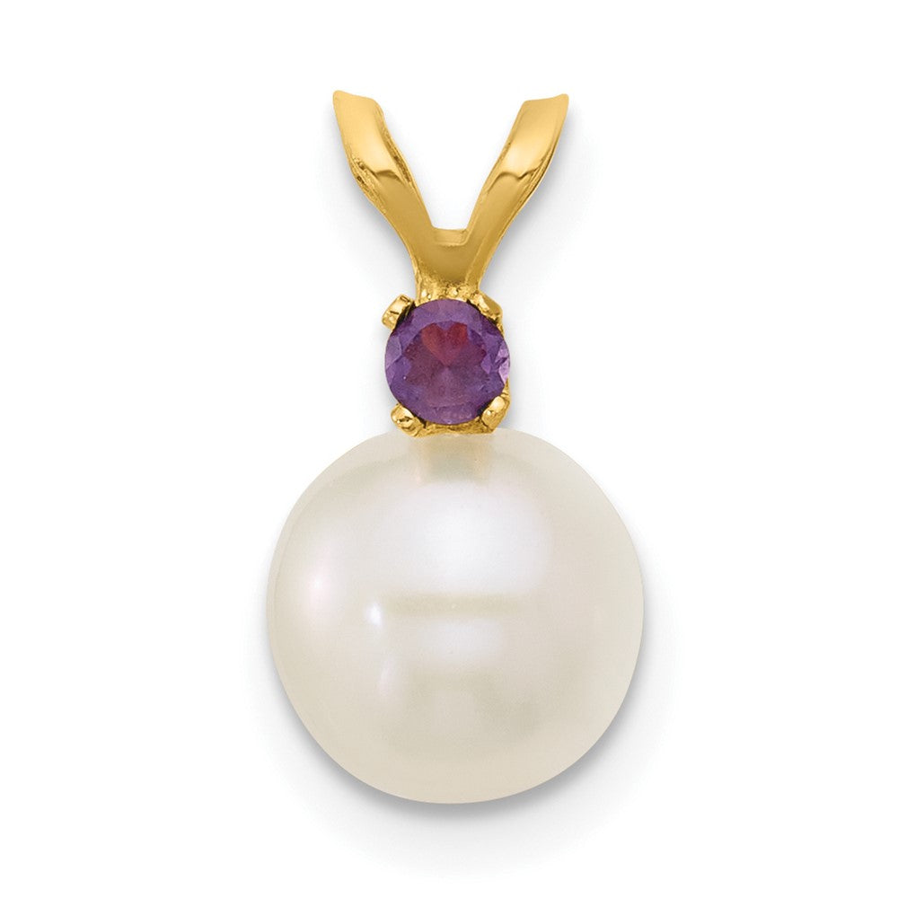 14K 7-7.5mm White Round FWC Pearl Amethyst Pendants (0.66 grams)