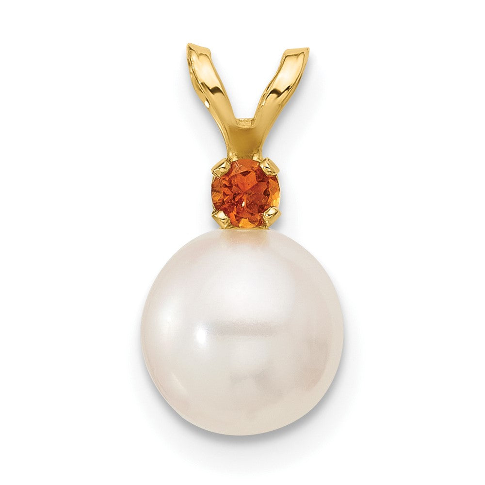 14K 7-7.5mm White Round FWC Pearl Citrine Pendants (0.72 grams)