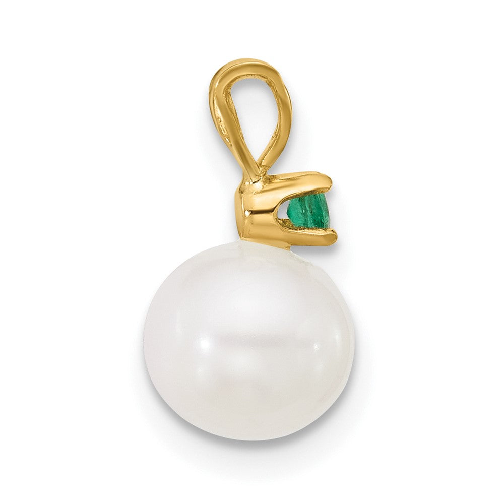 14K 7-7.5mm White Round FWC Pearl Emerald Pendants (0.63 grams)