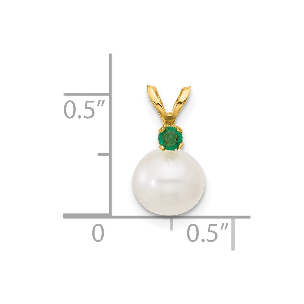 14K 7-7.5mm White Round FWC Pearl Emerald Pendants (0.63 grams)