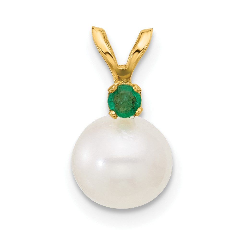 14K 7-7.5mm White Round FWC Pearl Emerald Pendants (0.63 grams)