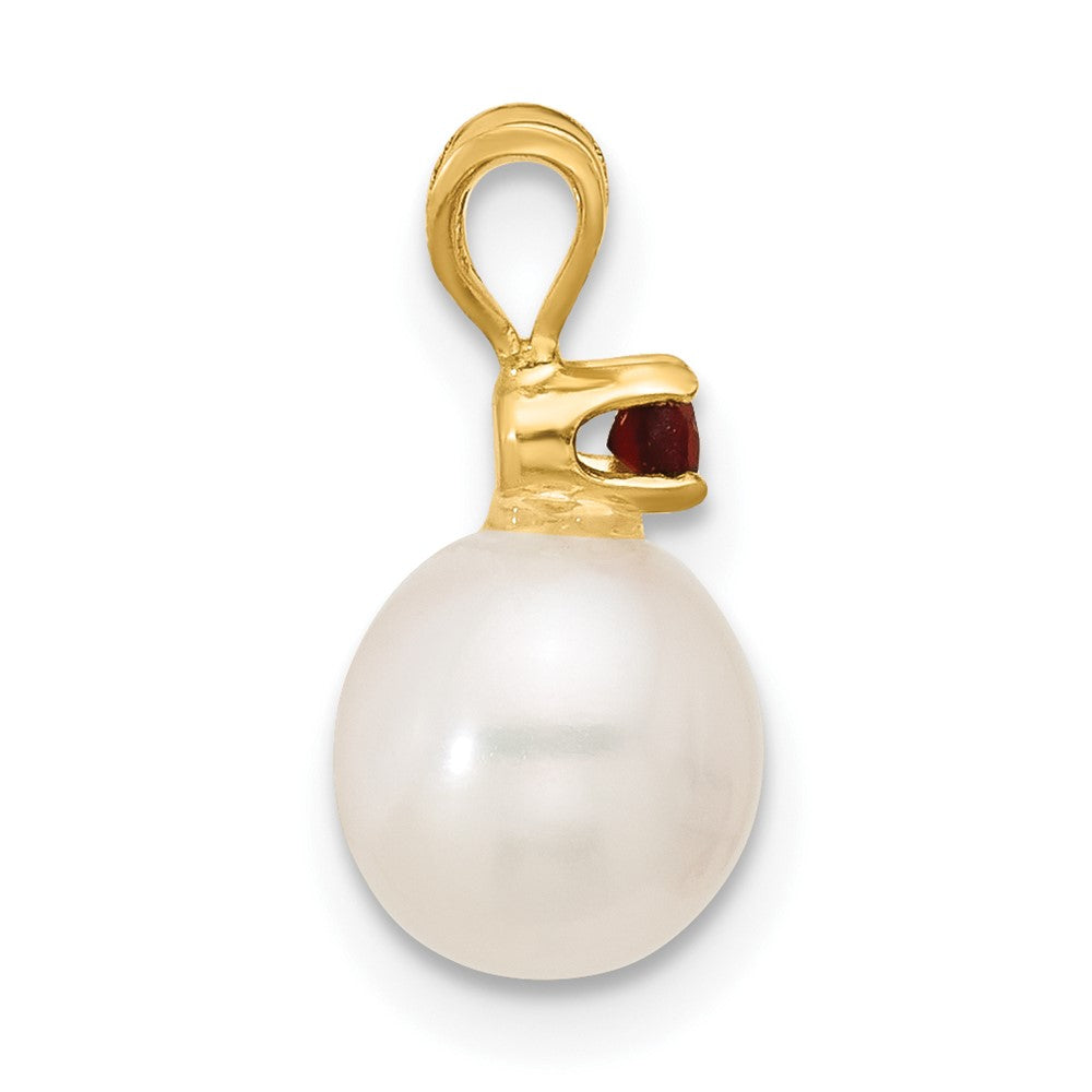 14K 7-7.5mm White Round FWC Pearl Garnet Pendants (0.65 grams)