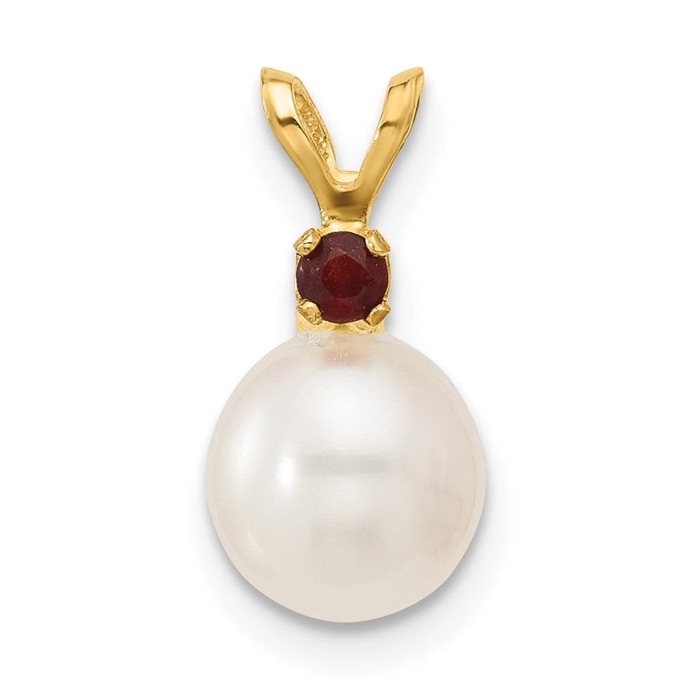 14K 7-7.5mm White Round FWC Pearl Garnet Pendants (0.65 grams)