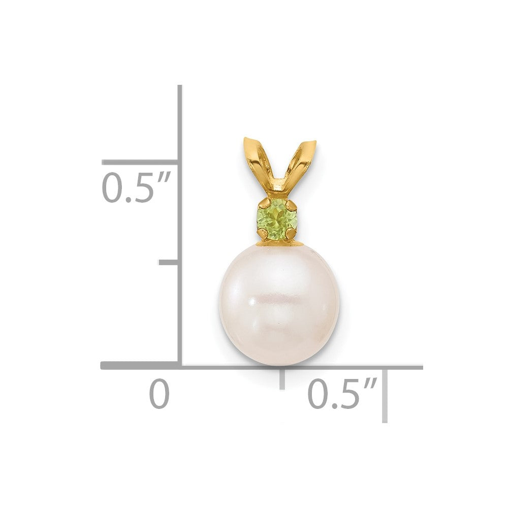 14K 7-7.5mm White Round FWC Pearl Peridot Pendants (0.64 grams)