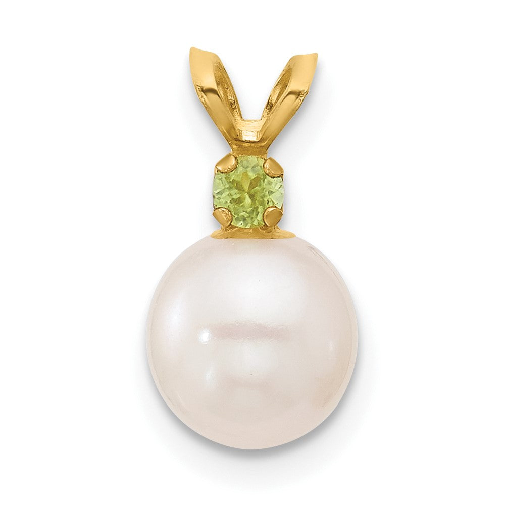 14K 7-7.5mm White Round FWC Pearl Peridot Pendants (0.64 grams)