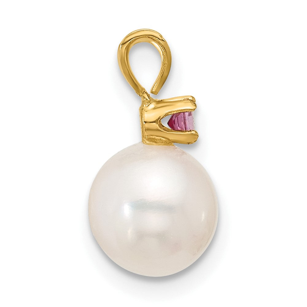 14K 7-7.5mm White Round FWC Pearl Pink Topaz Pendants (0.62 grams)