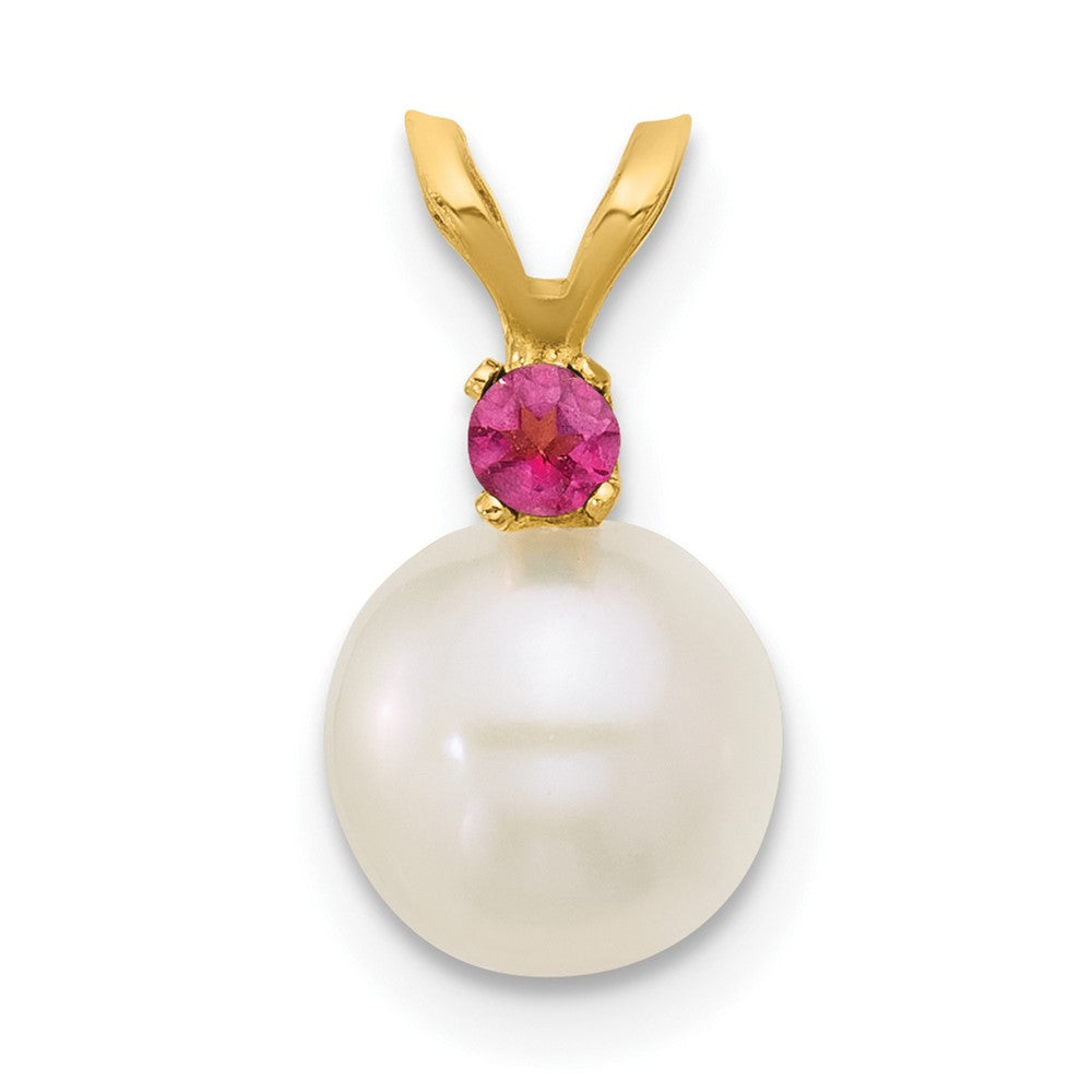 14K 7-7.5mm White Round FWC Pearl Pink Topaz Pendants (0.62 grams)