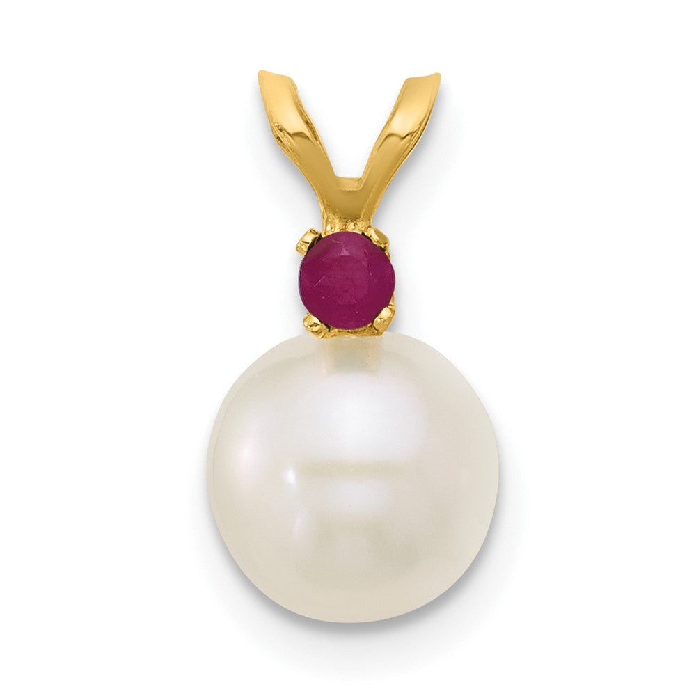 14K 7-7.5mm White Round FWC Pearl Ruby Pendants (0.72 grams)