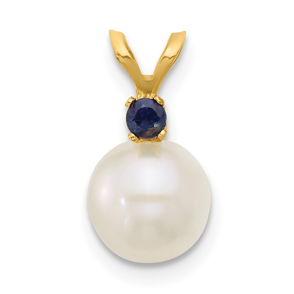 14K 7-7.5mm White Round FWC Pearl Sapphire Pendants (0.67 grams)