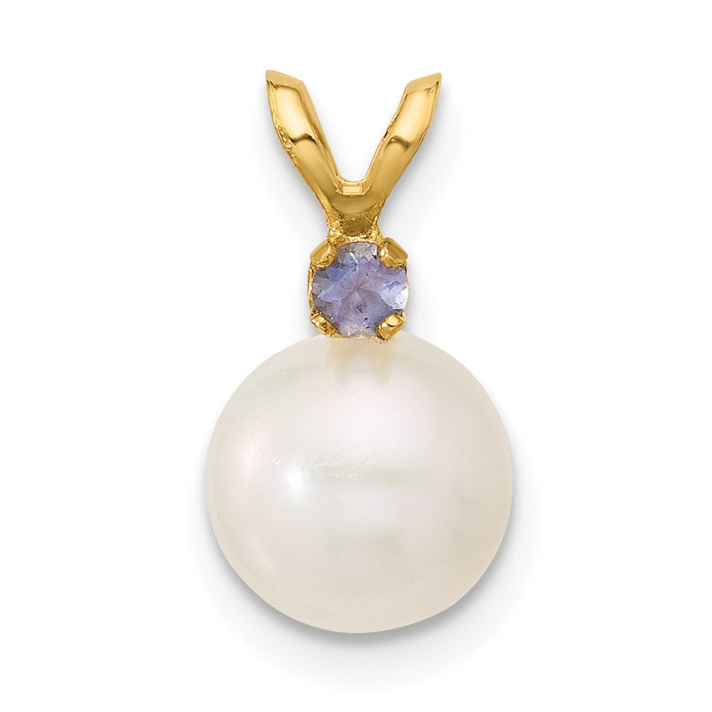 14K 7-7.5mm White Round FWC Pearl Tanzanite Pendants (0.63 grams)