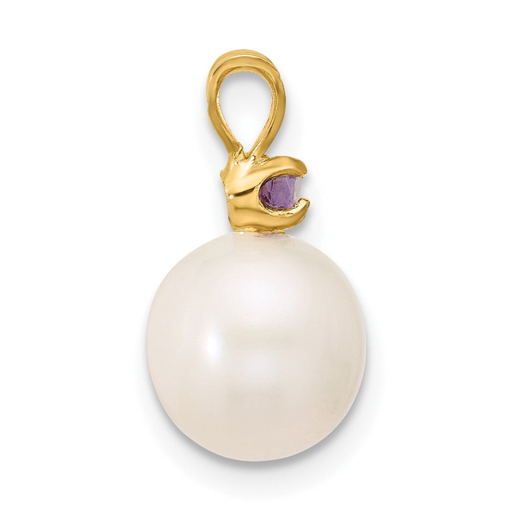 14K Amethyst 8-8.5mm White Round FWC Pearl Pendant (0.9 grams)