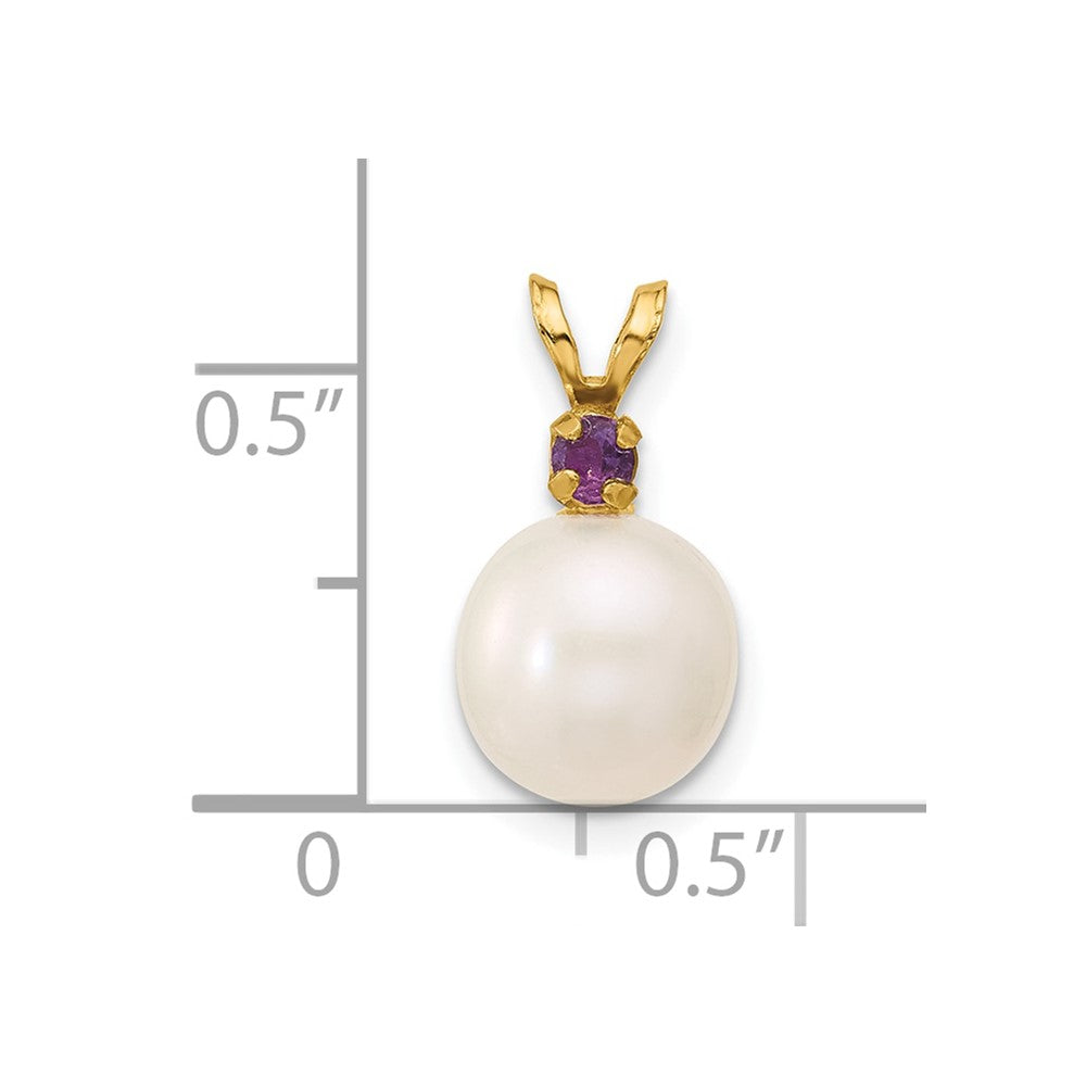 14K Amethyst 8-8.5mm White Round FWC Pearl Pendant (0.9 grams)