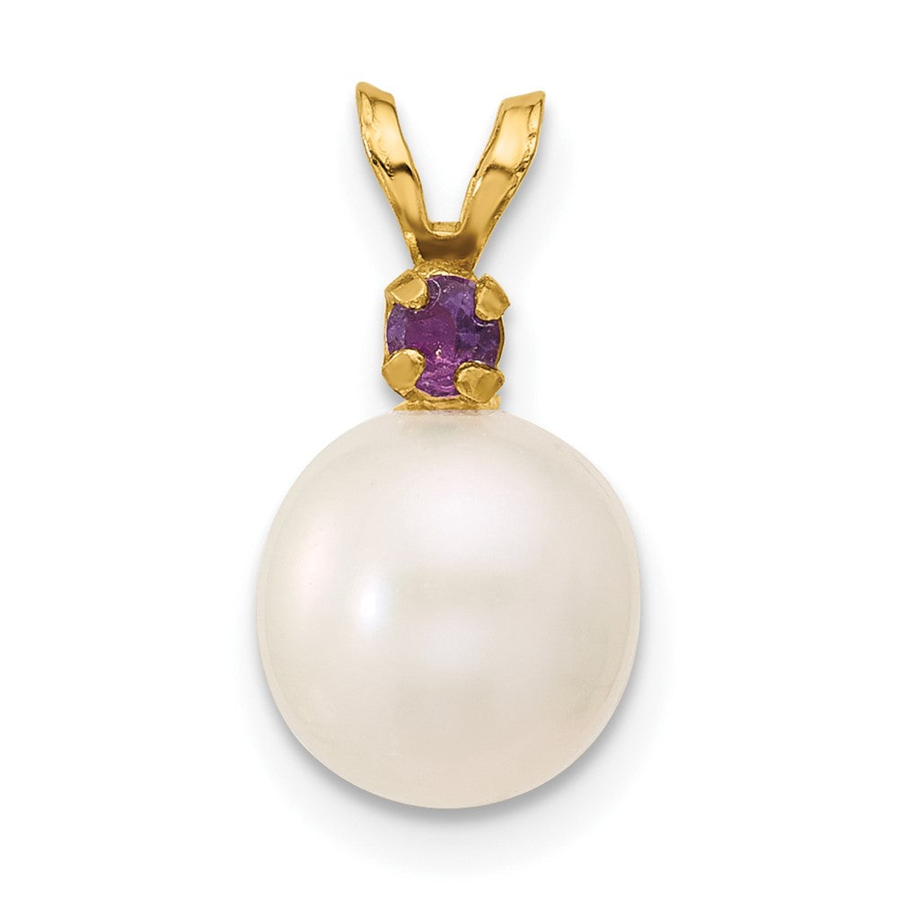 14K Amethyst 8-8.5mm White Round FWC Pearl Pendant (0.9 grams)