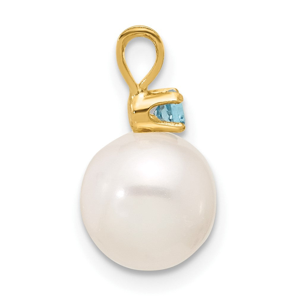 14K Blue Topaz 8-8.5mm White Round FWC Pearl Pendant (0.83 grams)