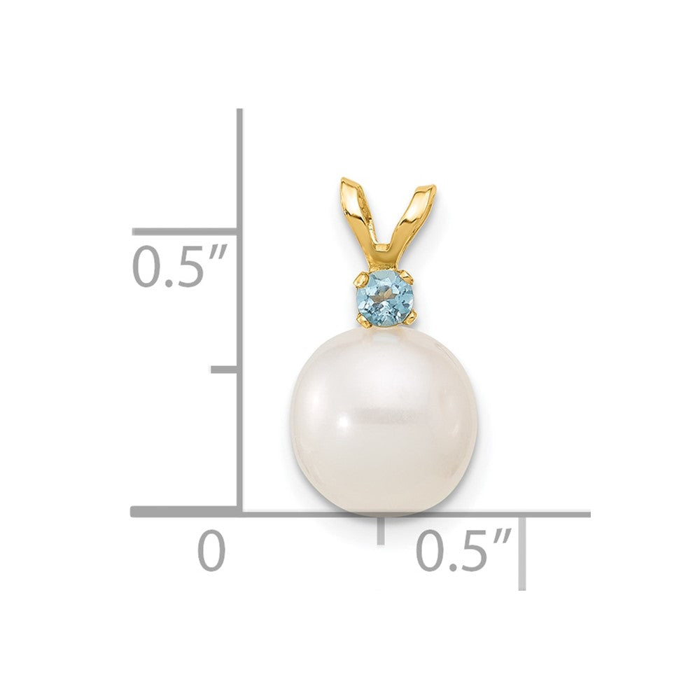 14K Blue Topaz 8-8.5mm White Round FWC Pearl Pendant (0.83 grams)