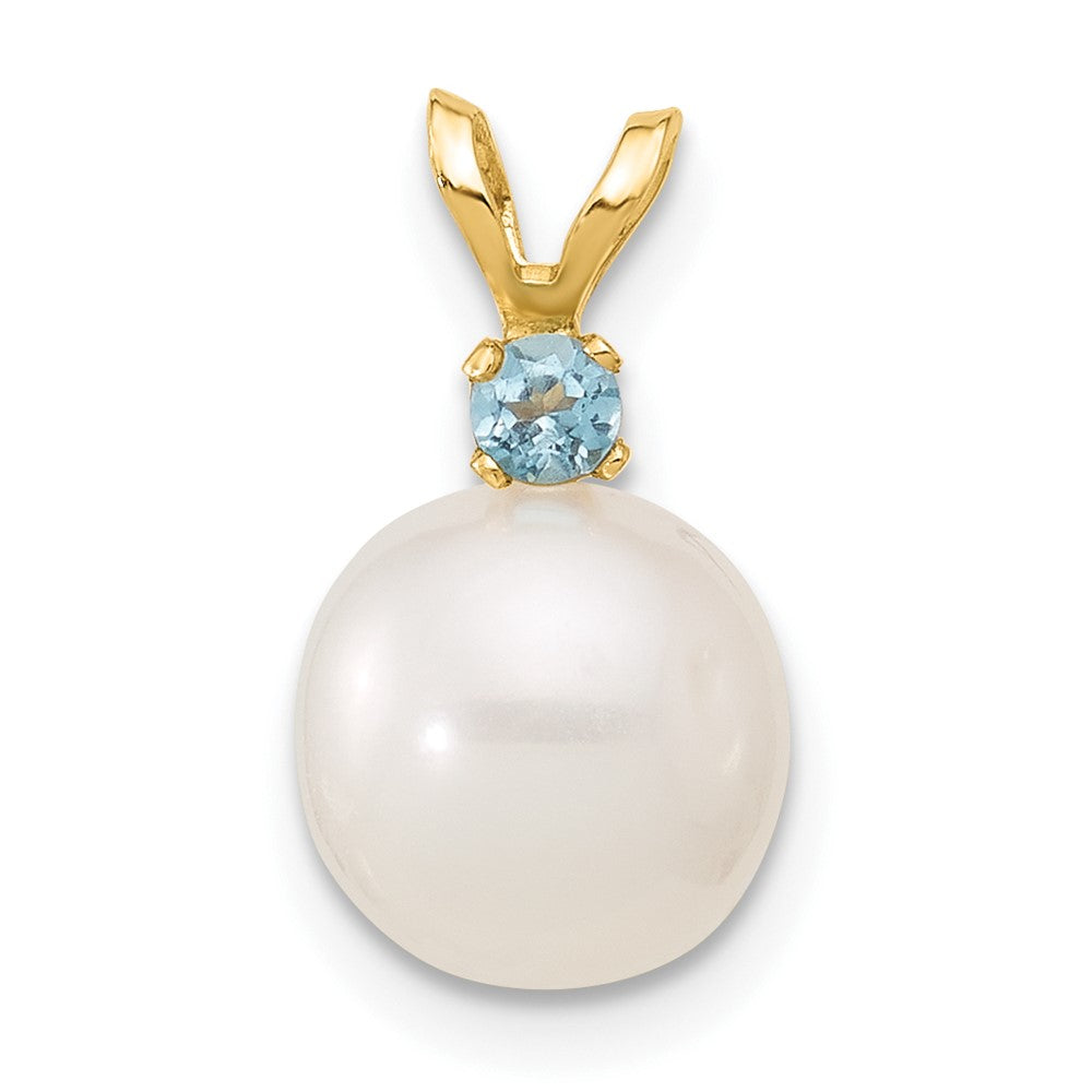 14K Blue Topaz 8-8.5mm White Round FWC Pearl Pendant (0.83 grams)