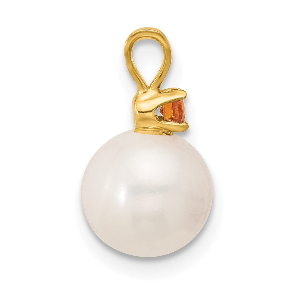 14K Citrine 8-8.5mm White Round FWC Pearl Pendant (0.87 grams)